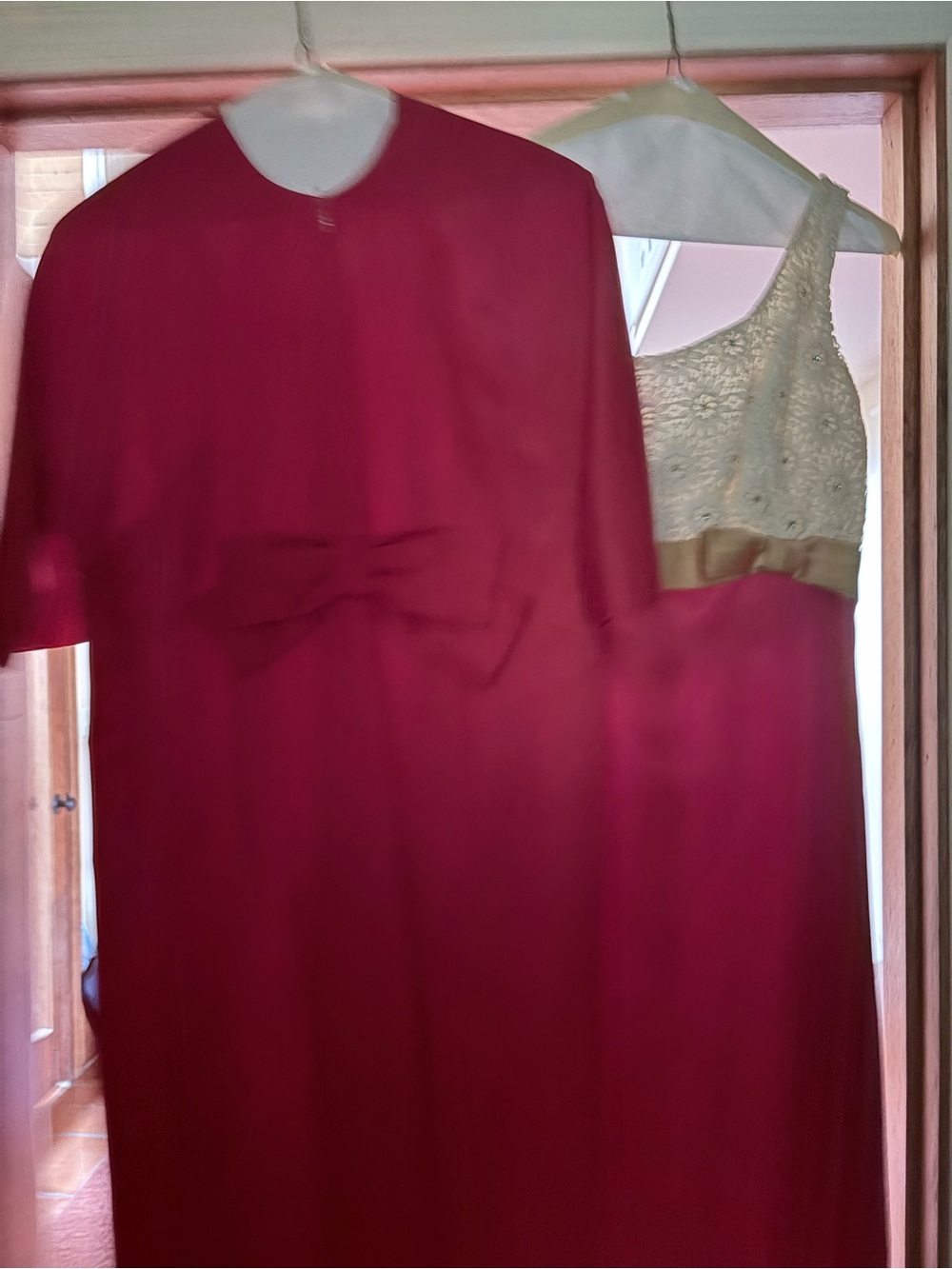 Elegant Pink Lace-Top Evening Dress with Satin Waistband & Jacket